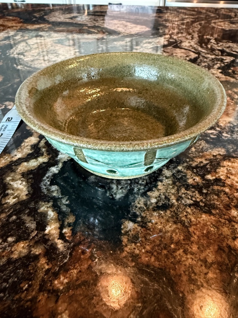 Handcrafted Ceramic Serving Bowl in Green and Brown